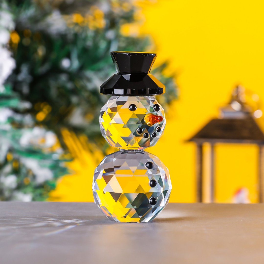 Crystal Black Hat Snowman Figu - Paper Weight Crystal ulasan dan harga